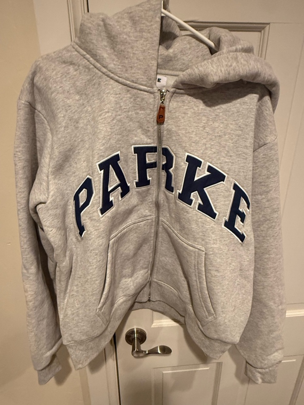New Parke Grey Varsity Zip-Up Hoodie with Denim Navy Small/Medium